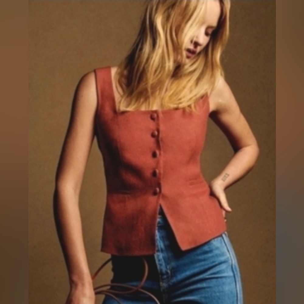 🌿Sezane Zelinda Chestnut Linen Vest NWT Size 14 FINAL - Picture 8 of 14